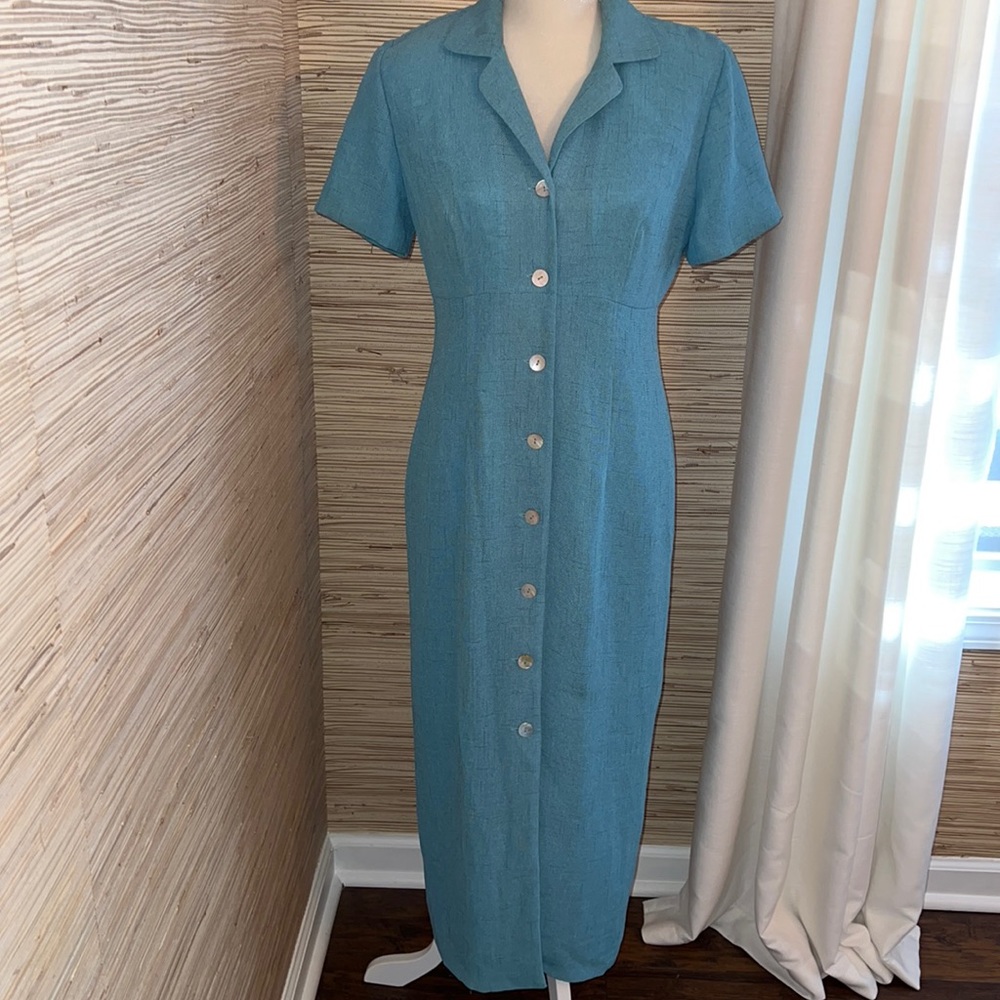 Donna Ricco size 8 fully lined maxi length dress teal green EUC!